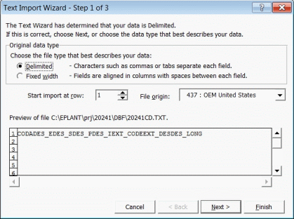 Excel: configuration to open TXT file