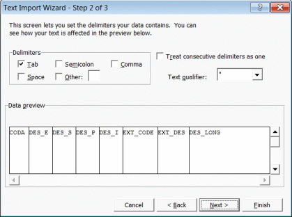 Excel: configuration to open TXT file