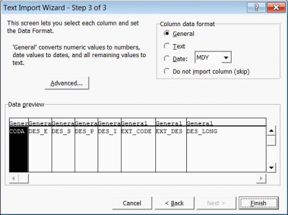 Excel: configuration to open TXT file